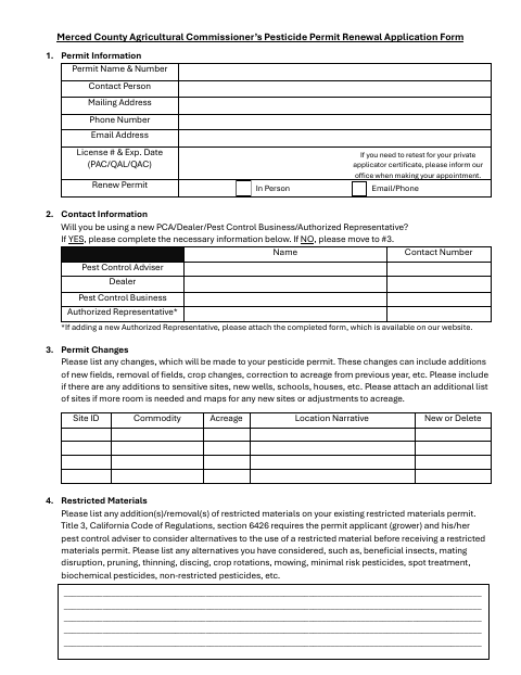 First page of the Pesticide Permit Renewal Application Form