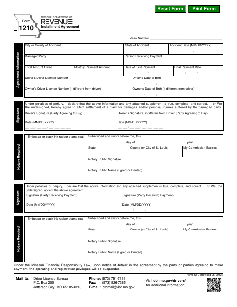 Form 1210 Installment Agreement first page