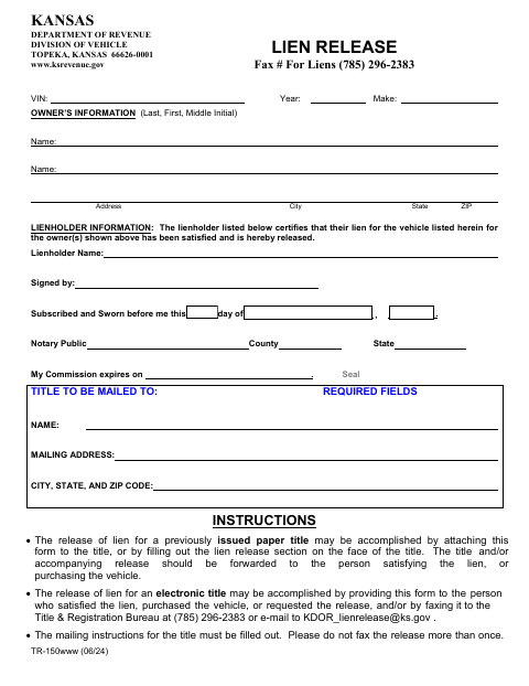 Lien Release (TR-150) first page