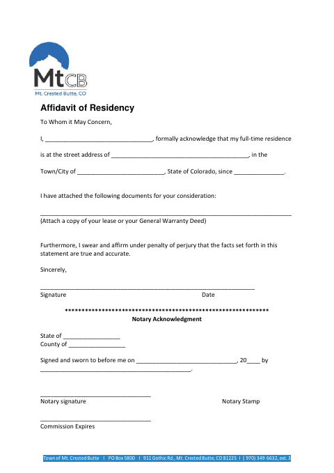 First page of the Affidavit of Residency