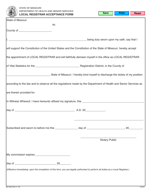 Local Registrar Acceptance Form 580-0725 first page