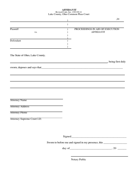 Proceedings in Aid of Execution Affidavit, Lake County form, first page