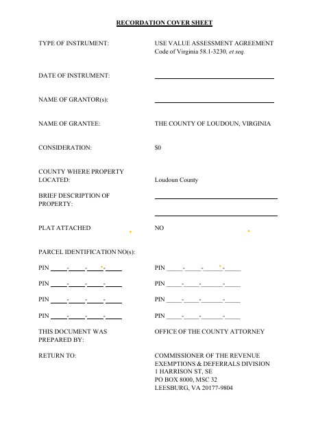 Sliding Scale Deferral of Land Use Tax Agreement Partnership Corp LLC, Loudoun County form, first page