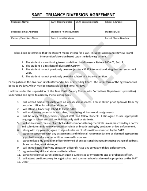 First page of the Juvenile Truancy/Truancy Diversion Agreement