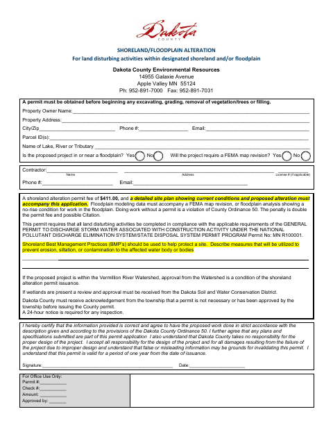 First page of the Shoreland/Floodplain Alteration