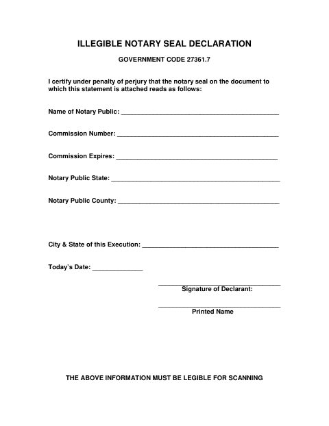 First page of the Illegible Notary Seal Declaration