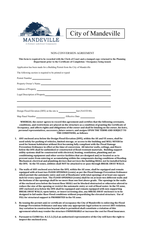 First page of the Non-Conversion Agreement
