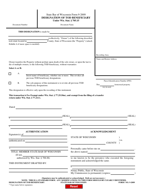 Designation of Transfer-on-Death Beneficiary, Waukesha County form, first page