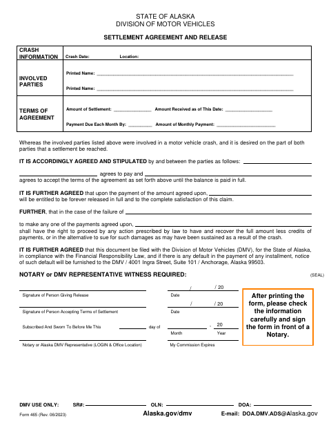 Form 465 Settlement Agreement and Release first page