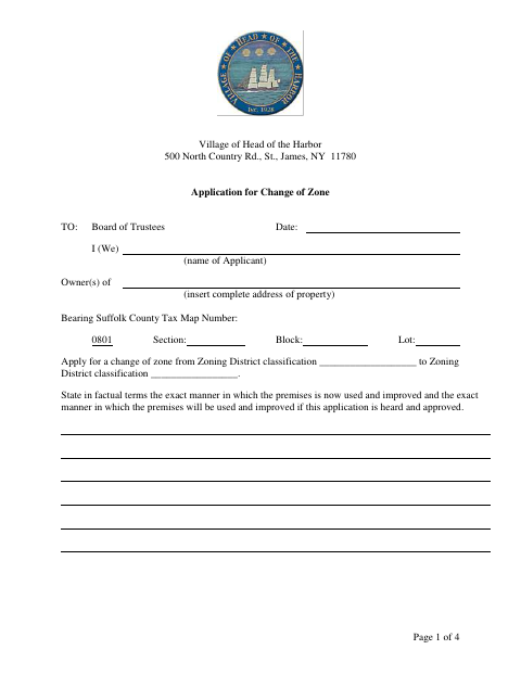 First page of the Application for Change of Zone
