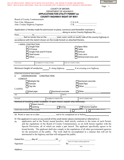 First page of the Application for Utility Permit