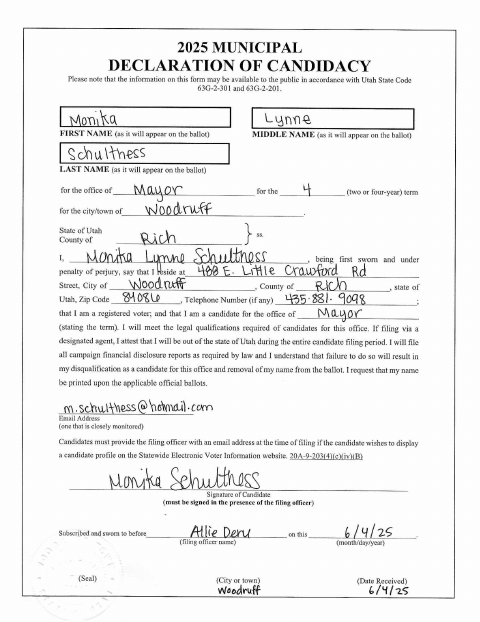 First page of the 2025 Municipal Declaration of Candidacy