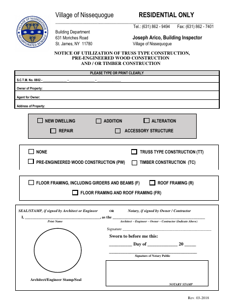 First page of the Notice of Utilization of Truss Type Construction