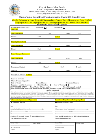 First page of the Outdoor/Indoor Special Event Permit Application