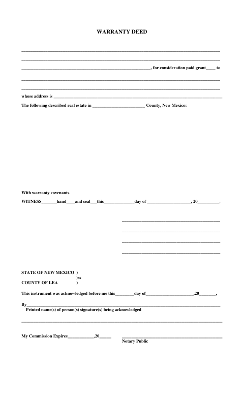 Warranty Deed, Lea County form, first page