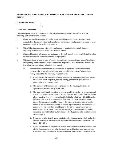 Affidavit of Exemption for Sale or Transfer of Real Estate, Campbell County form, first page