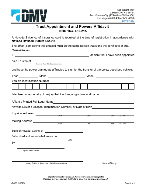 VP-188 Trust Appointment and Powers Affidavit first page