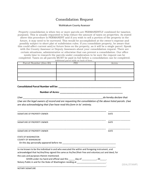 Consolidation Request, Wahkiakum County form, first page