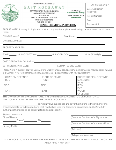 First page of the Fence Permit Application