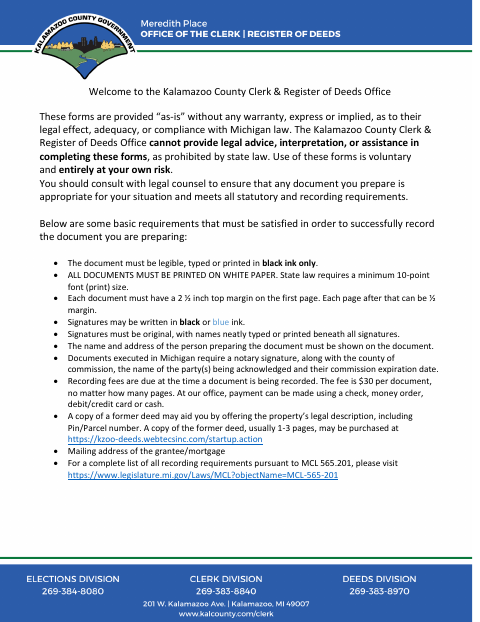 Discharge of Prohibited Restrictive Covenant, Kalamazoo County form, first page