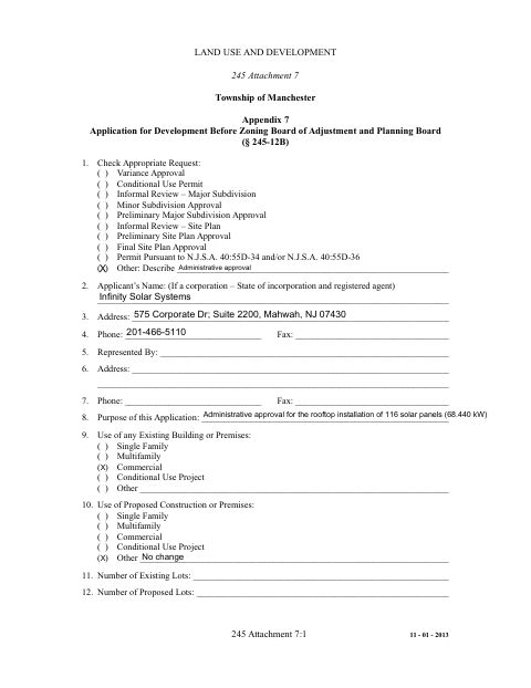 First page of the Land Use and Development Application