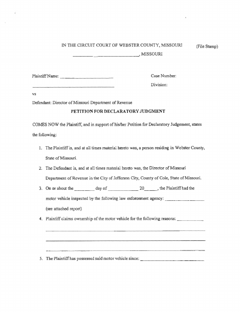 Petition for Declaratory Judgment, Webster County form, first page
