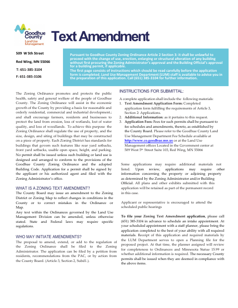 First page of the Text Amendment Application