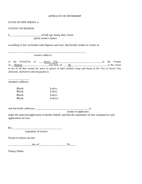 First page of the Affidavit of Ownership