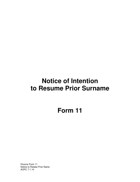 Notice of Intention to Resume Prior Surname, Lackawanna County form, first page