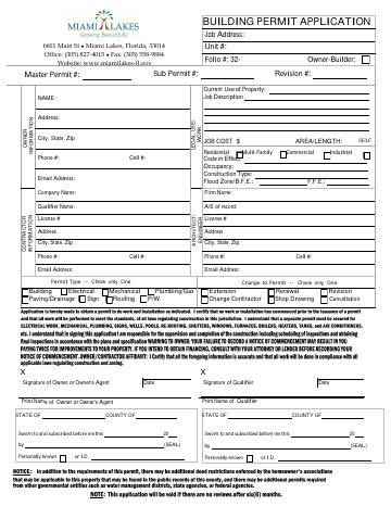 First page of the Building Permit Application