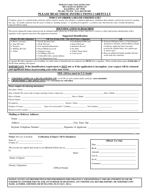 First page of the Death Certificate Application