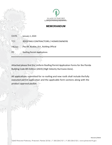 First page of the Roofing Permit Supplement