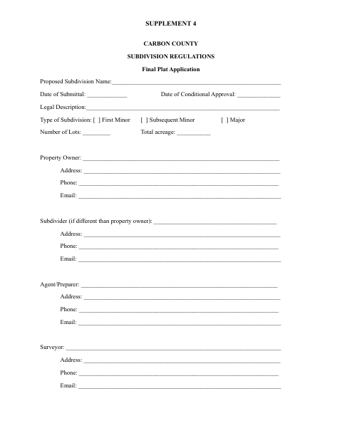 First page of the Final Plat Application
