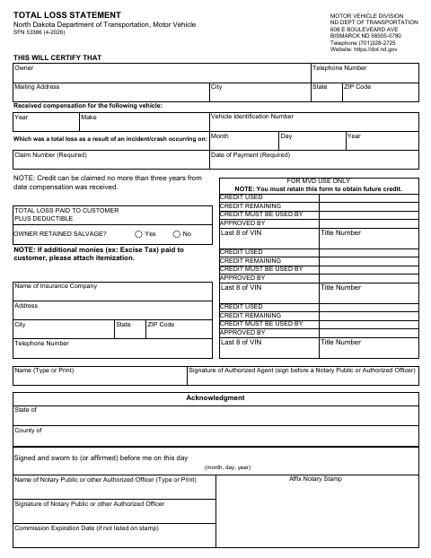 SFN 53386 Total Loss Statement first page