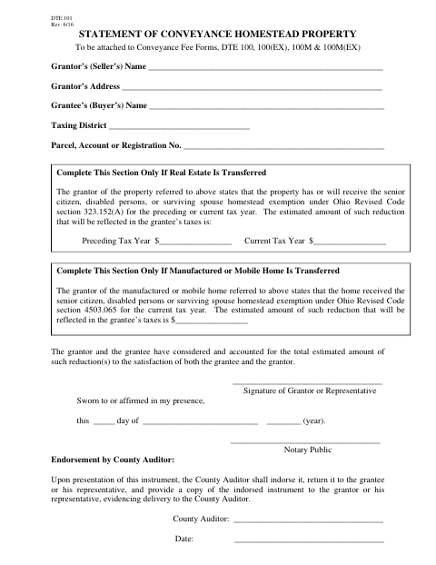 Statement of Conveyance Homestead Property, Williams County form, first page