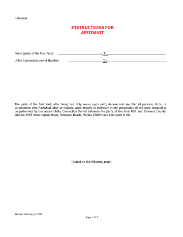 UCP Affidavit Individual - Instructions — Broward County form, first page