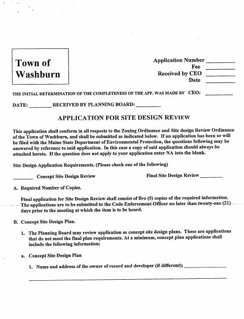 First page of the Application for Site Design Review