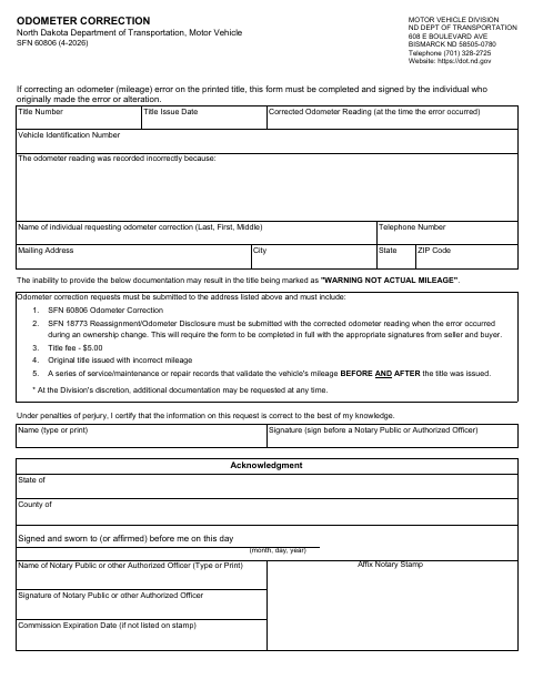 SFN 60806 Odometer Correction first page