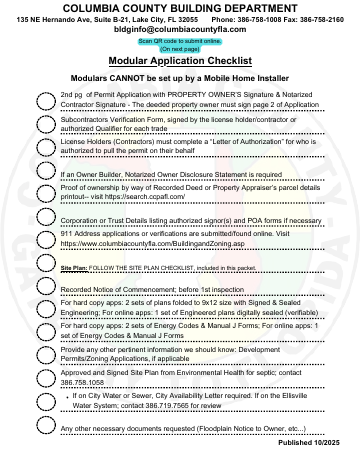 COLUMBIA COUNTY BUILDING DEPARTMENT — Columbia County form, first page