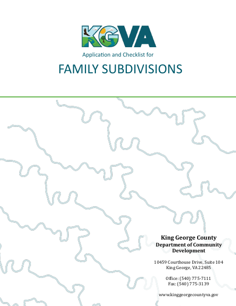 Family Subdivision Application, King George County form, first page