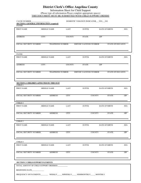 First page of the Information Sheet for Child Support