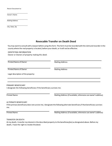 Revocable Transfer on Death Deed, Carbon County form, first page