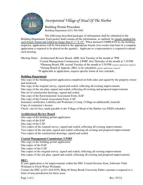 First page of the Building Permit Application