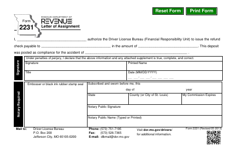 Form 2231 Letter of Assignment first page