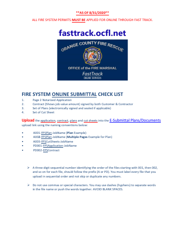 1. Fire Protection Systems Permit Application- ... — Orange County form, first page