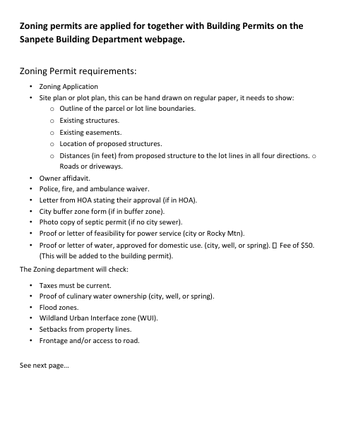 Zoning Permit Documents, Sanpete County form, first page