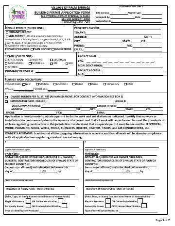 First page of the Building Permit Application Form