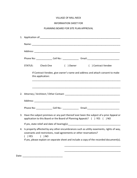First page of the Planning Board Site Plan Approval Application