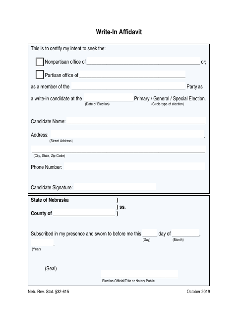 Write-In Affidavit, Cass County form, first page