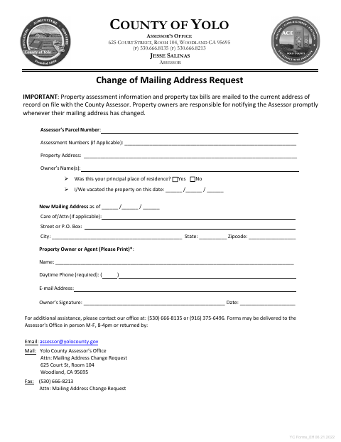 First page of the Change of Mailing Address Request